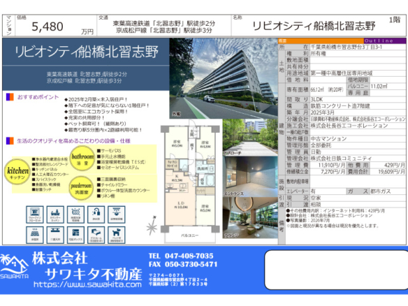 中古マンション 船橋市 習志野台３丁目 3ＬＤＫ 5,480万円