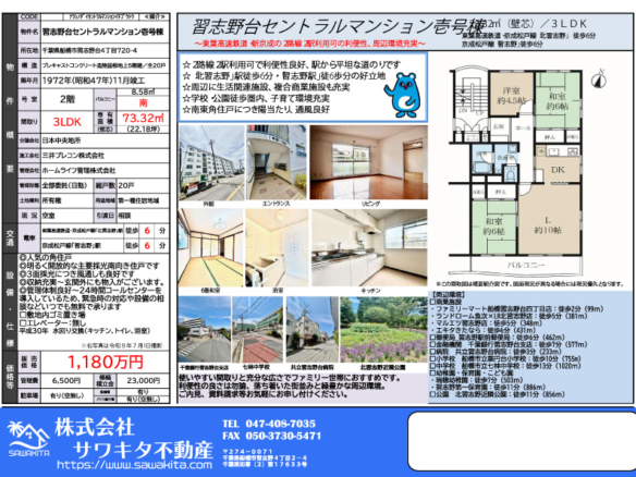 中古マンション 船橋市 習志野４丁目 3ＬＤＫ 1,180万円