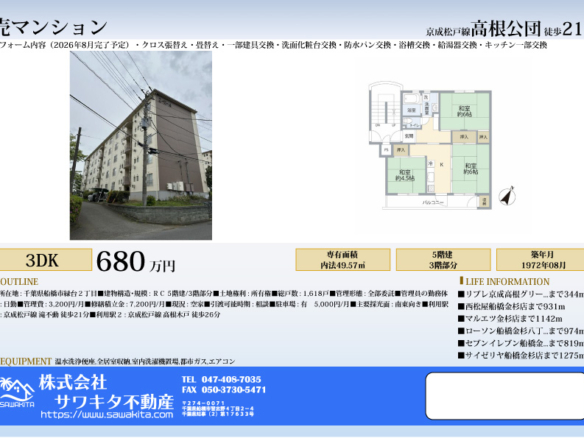 中古マンション 船橋市 緑台２丁目 3ＤＫ