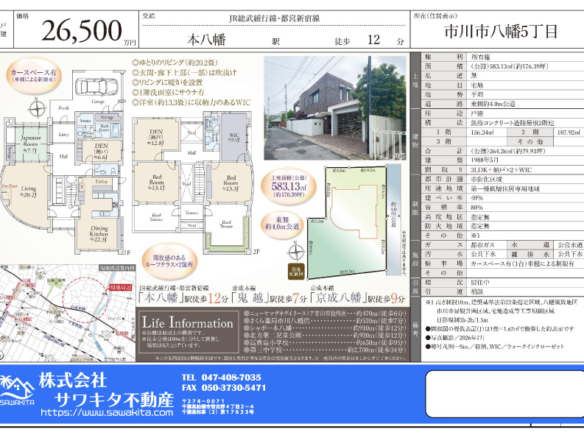 中古戸建 市川市 八幡５丁目 3ＳＬＤＫ