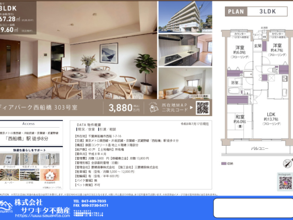 中古マンション 船橋市 西船１丁目 3ＬＤＫ