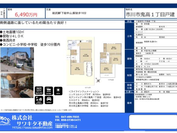 中古戸建 市川市 鬼高１丁目 4ＬＤＫ