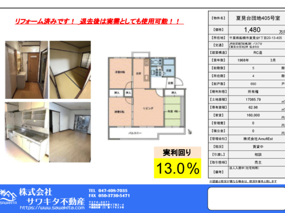 中古マンション 船橋市 夏見１丁目 3ＬＤＫ