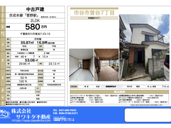 中古戸建 市川市 曽谷７丁目 2ＬＤＫ