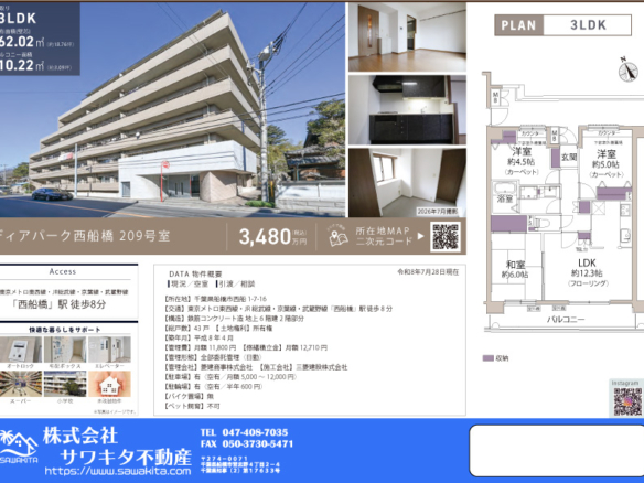 中古マンション 船橋市 西船１丁目 3ＬＤＫ