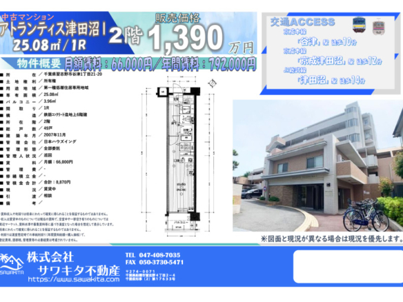 中古マンション 習志野市 谷津１丁目 1ワンルーム