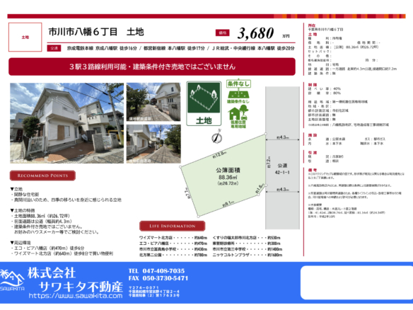 売地 市川市 八幡６丁目