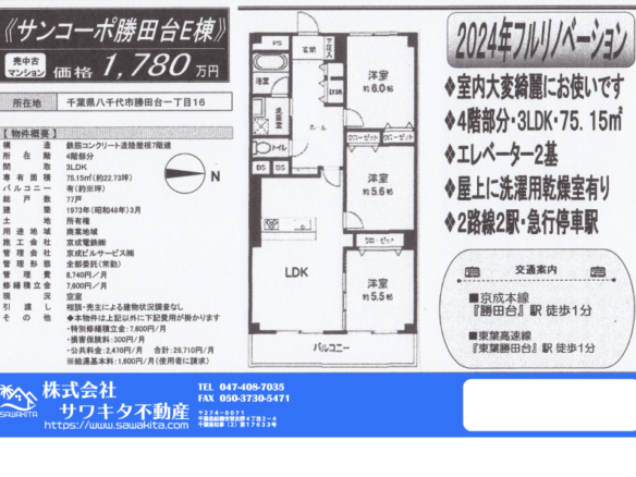 中古マンション 八千代市 勝田台１丁目 3ＬＤＫ