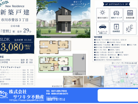 新築戸建 市川市 曽谷３丁目 2ＳＬＤＫ