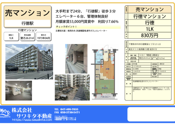 中古マンション 市川市 行徳駅前２丁目 1ＬＫ