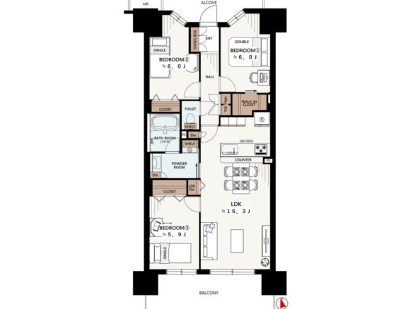 中古マンション 習志野市 東習志野２丁目 3ＬＤＫ