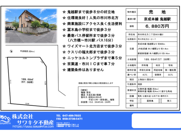 売地 市川市 北方２丁目