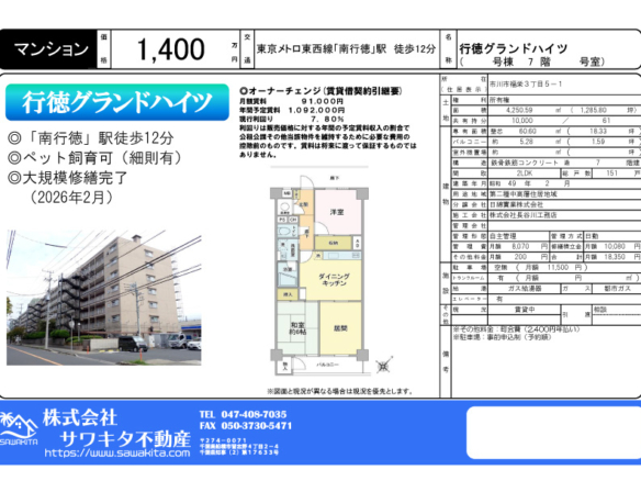 中古マンション 市川市 福栄３丁目 2ＬＤＫ