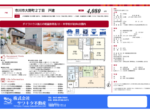 中古戸建 市川市 大野町２丁目 3ＬＤＫ