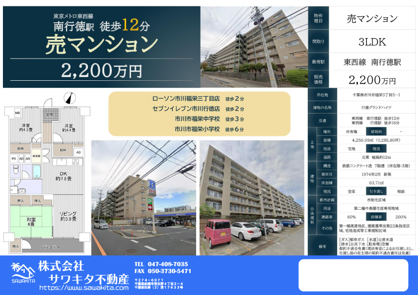 中古マンション 市川市 福栄３丁目 3ＬＤＫ