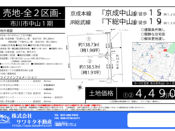 売地 市川市 中山２丁目